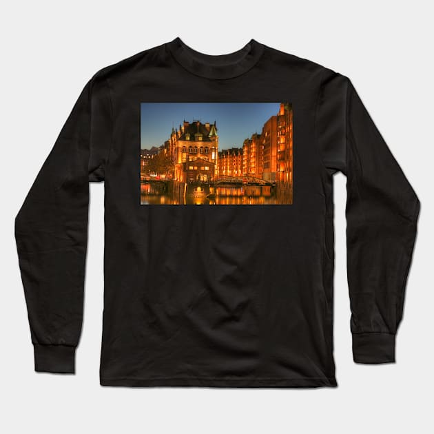 Wasserschlösschen, dusk, Speicherstadt, Hafencity, Hamburg, Germany, Europe Long Sleeve T-Shirt by Kruegerfoto